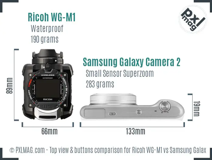Ricoh WG-M1 vs Samsung Galaxy Camera 2 top view buttons comparison