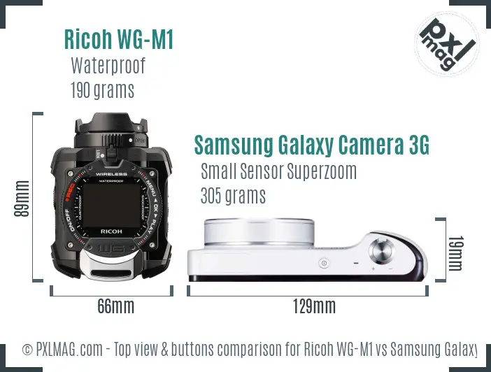 Ricoh WG-M1 vs Samsung Galaxy Camera 3G top view buttons comparison