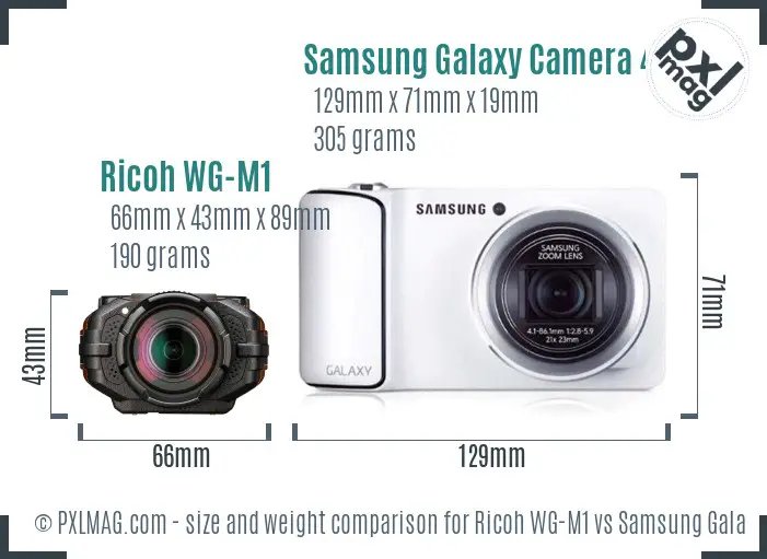 Ricoh WG-M1 vs Samsung Galaxy Camera 4G size comparison