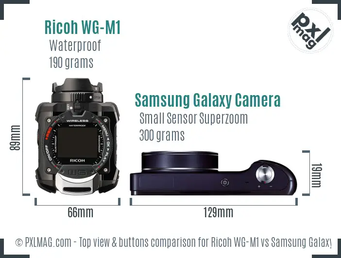 Ricoh WG-M1 vs Samsung Galaxy Camera top view buttons comparison