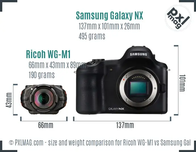 Ricoh WG-M1 vs Samsung Galaxy NX size comparison
