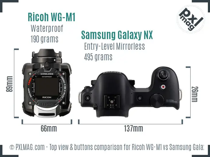 Ricoh WG-M1 vs Samsung Galaxy NX top view buttons comparison