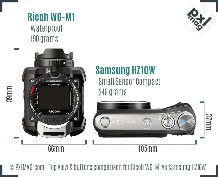 Ricoh WG-M1 vs Samsung HZ10W top view buttons comparison