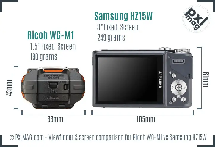 Ricoh WG-M1 vs Samsung HZ15W Screen and Viewfinder comparison
