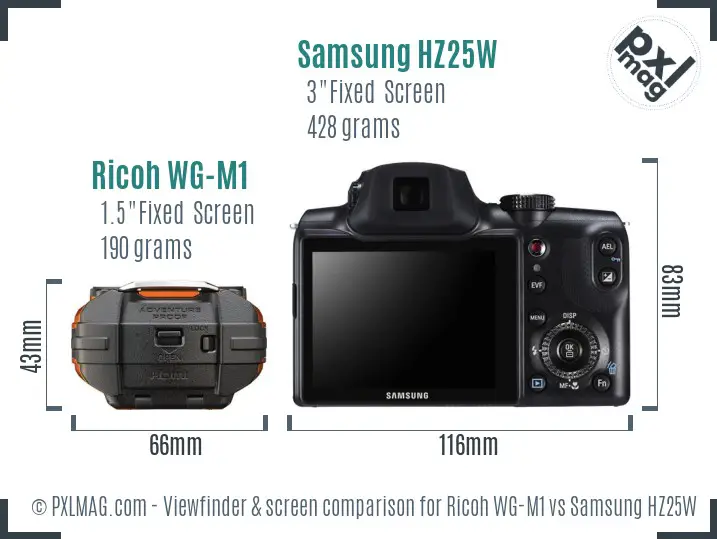 Ricoh WG-M1 vs Samsung HZ25W Screen and Viewfinder comparison
