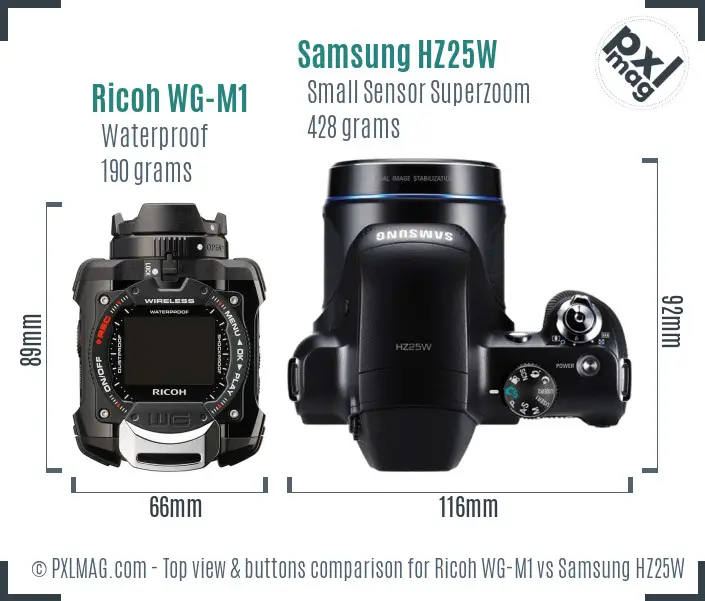 Ricoh WG-M1 vs Samsung HZ25W top view buttons comparison