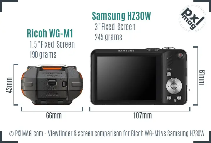 Ricoh WG-M1 vs Samsung HZ30W Screen and Viewfinder comparison