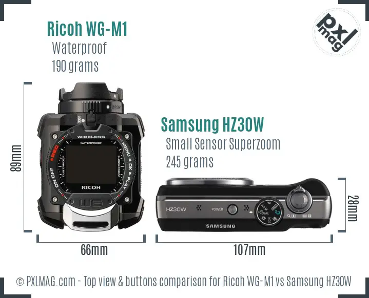 Ricoh WG-M1 vs Samsung HZ30W top view buttons comparison