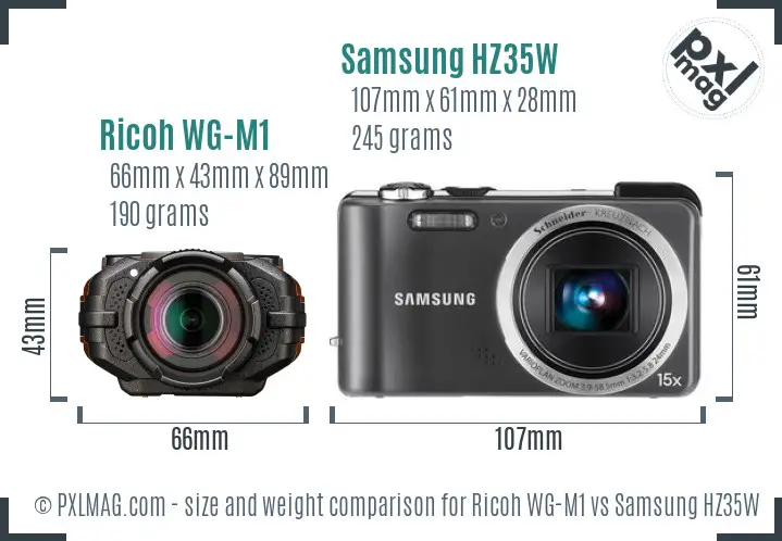 Ricoh WG-M1 vs Samsung HZ35W size comparison