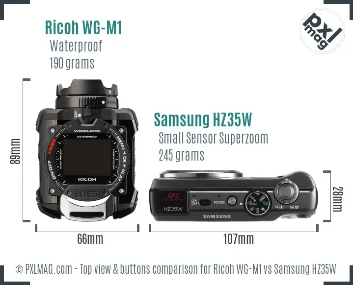Ricoh WG-M1 vs Samsung HZ35W top view buttons comparison