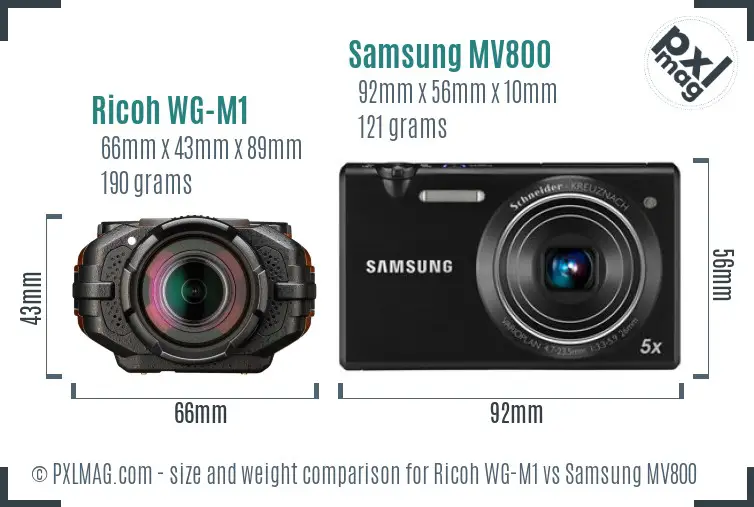 Ricoh WG-M1 vs Samsung MV800 size comparison