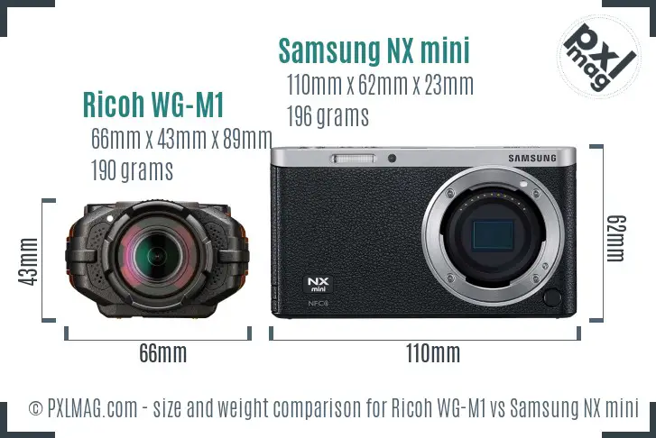 Ricoh WG-M1 vs Samsung NX mini size comparison