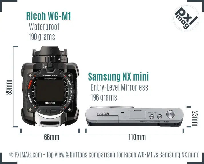 Ricoh WG-M1 vs Samsung NX mini top view buttons comparison
