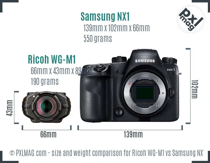 Ricoh WG-M1 vs Samsung NX1 size comparison