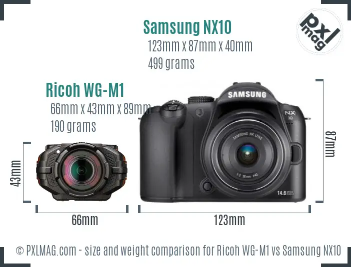 Ricoh WG-M1 vs Samsung NX10 size comparison