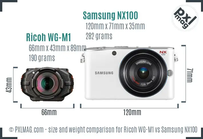Ricoh WG-M1 vs Samsung NX100 size comparison