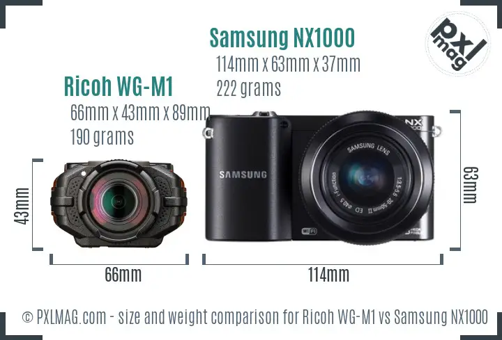 Ricoh WG-M1 vs Samsung NX1000 size comparison