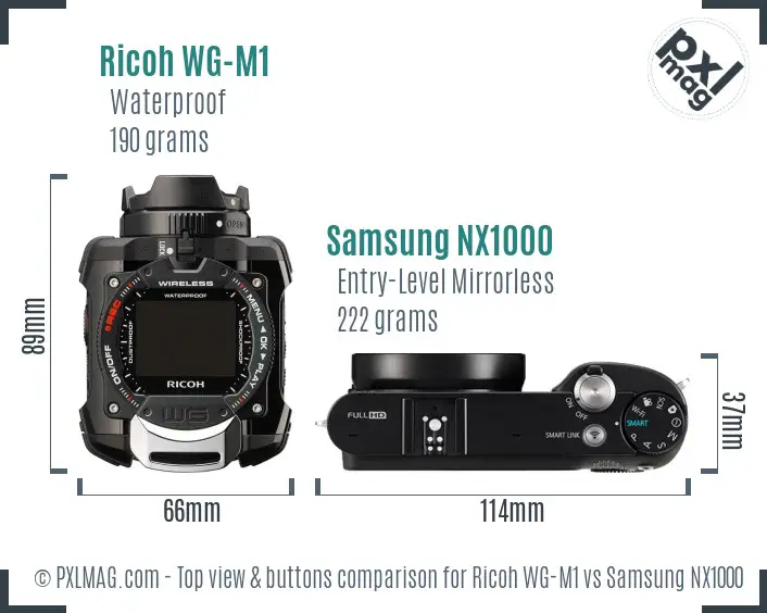 Ricoh WG-M1 vs Samsung NX1000 top view buttons comparison