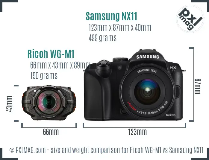 Ricoh WG-M1 vs Samsung NX11 size comparison