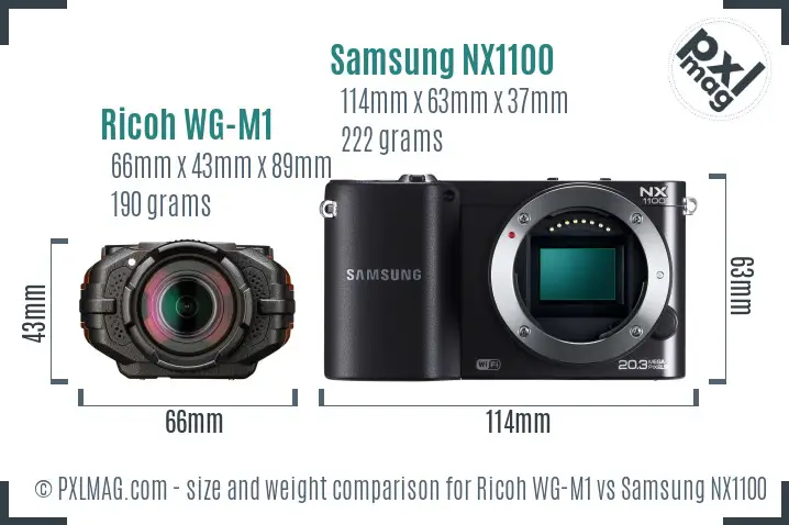 Ricoh WG-M1 vs Samsung NX1100 size comparison