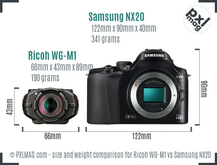 Ricoh WG-M1 vs Samsung NX20 size comparison