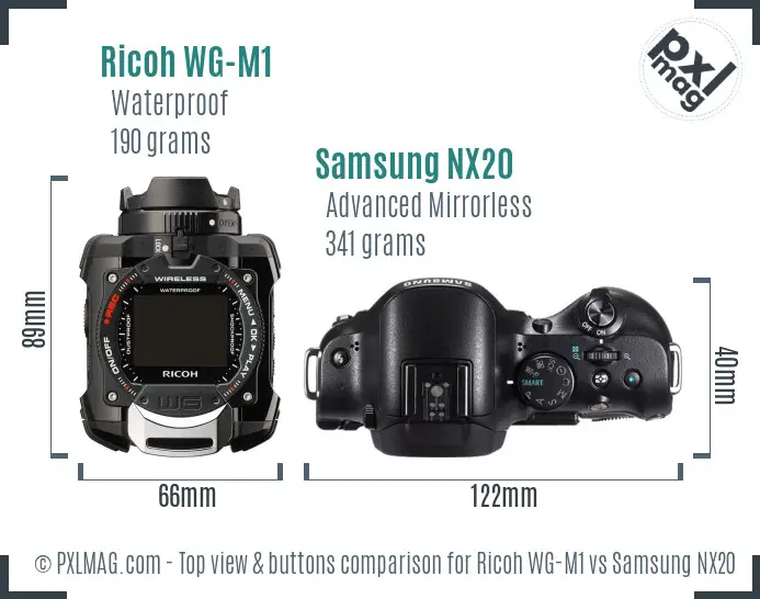Ricoh WG-M1 vs Samsung NX20 top view buttons comparison