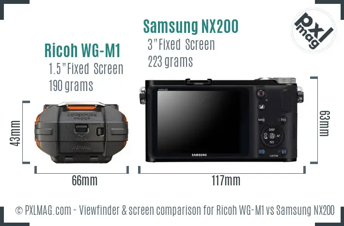 Ricoh WG-M1 vs Samsung NX200 Screen and Viewfinder comparison