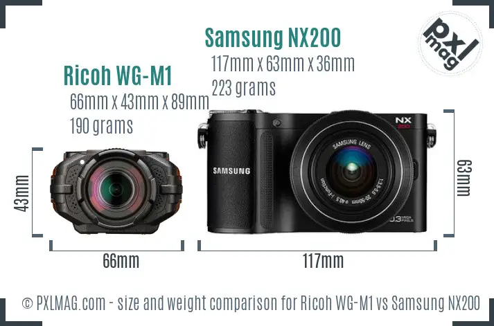Ricoh WG-M1 vs Samsung NX200 size comparison
