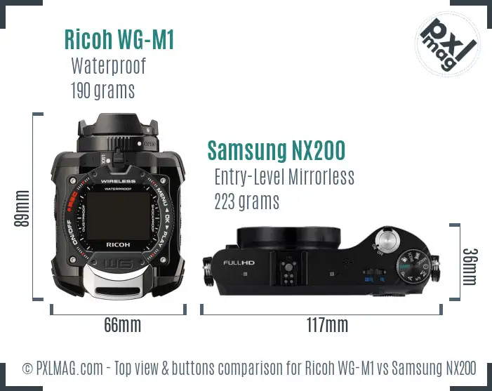 Ricoh WG-M1 vs Samsung NX200 top view buttons comparison
