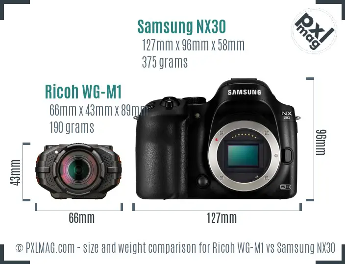 Ricoh WG-M1 vs Samsung NX30 size comparison