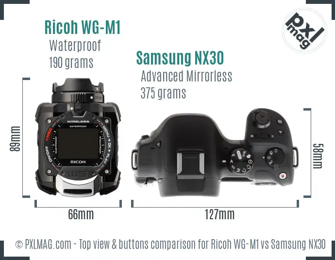 Ricoh WG-M1 vs Samsung NX30 top view buttons comparison