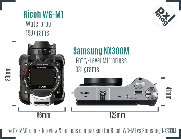 Ricoh WG-M1 vs Samsung NX300M top view buttons comparison