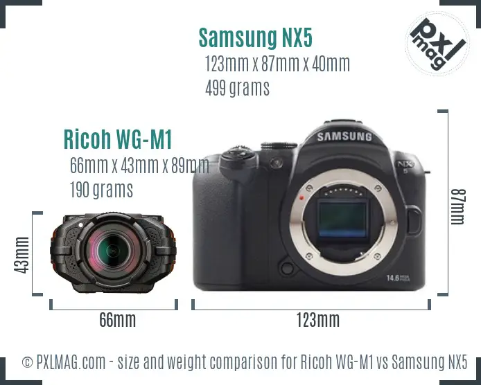Ricoh WG-M1 vs Samsung NX5 size comparison
