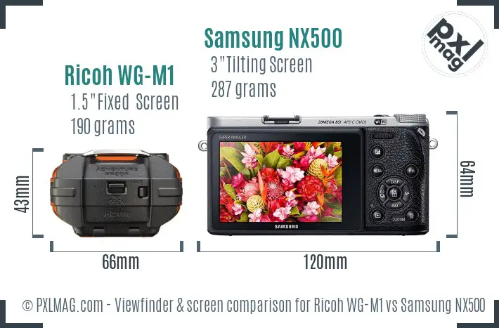 Ricoh WG-M1 vs Samsung NX500 Screen and Viewfinder comparison