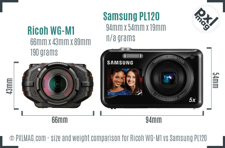 Ricoh WG-M1 vs Samsung PL120 size comparison