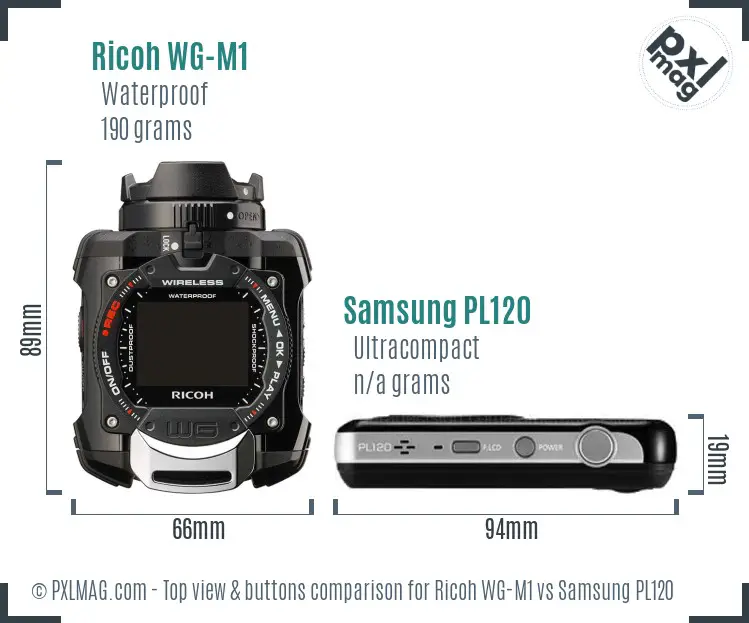 Ricoh WG-M1 vs Samsung PL120 top view buttons comparison