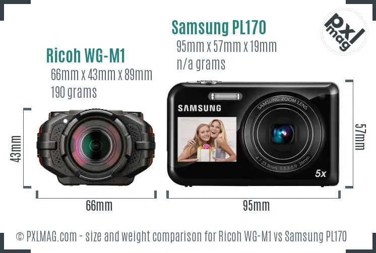 Ricoh WG-M1 vs Samsung PL170 size comparison