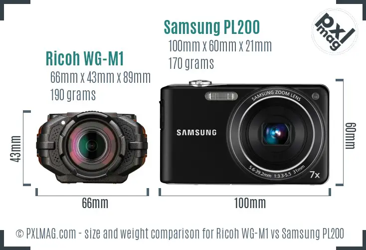 Ricoh WG-M1 vs Samsung PL200 size comparison