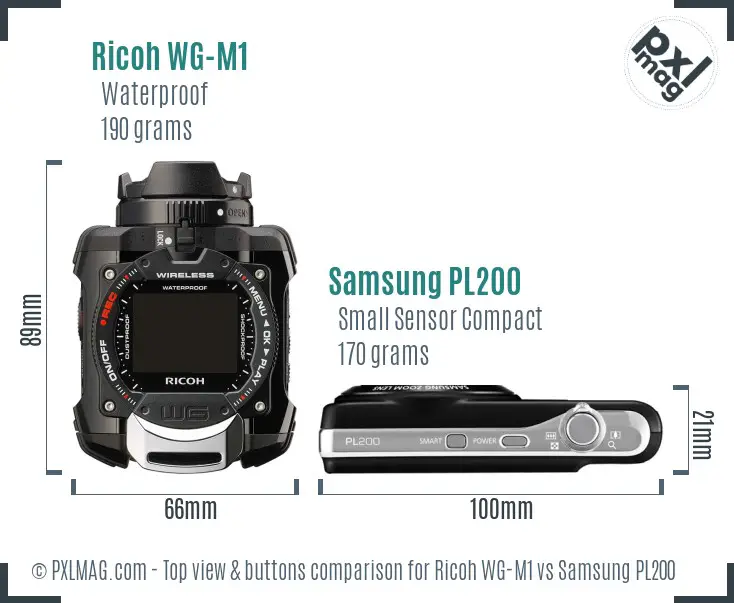 Ricoh WG-M1 vs Samsung PL200 top view buttons comparison