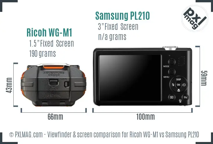 Ricoh WG-M1 vs Samsung PL210 Screen and Viewfinder comparison