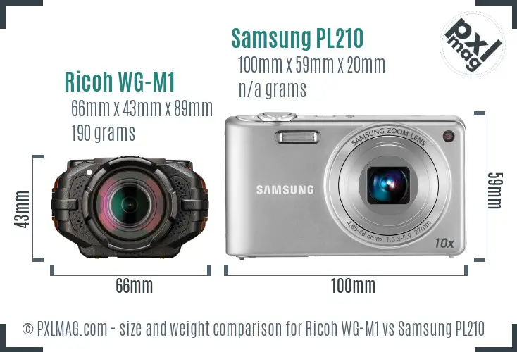 Ricoh WG-M1 vs Samsung PL210 size comparison
