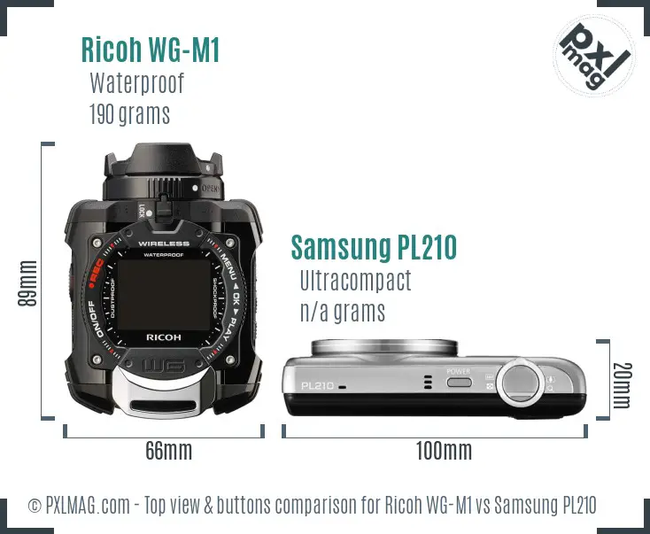 Ricoh WG-M1 vs Samsung PL210 top view buttons comparison