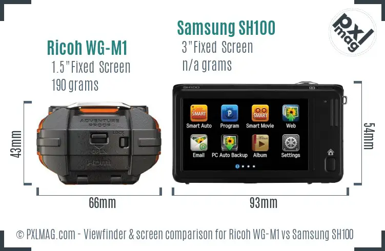 Ricoh WG-M1 vs Samsung SH100 Screen and Viewfinder comparison