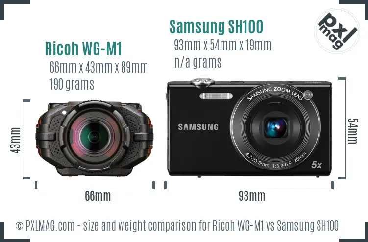 Ricoh WG-M1 vs Samsung SH100 size comparison