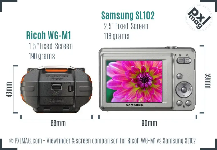 Ricoh WG-M1 vs Samsung SL102 Screen and Viewfinder comparison