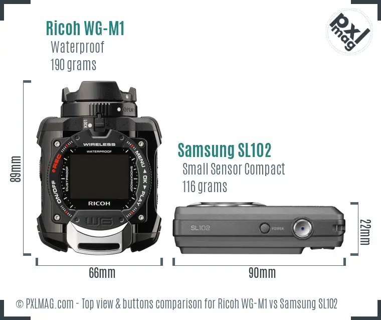 Ricoh WG-M1 vs Samsung SL102 top view buttons comparison