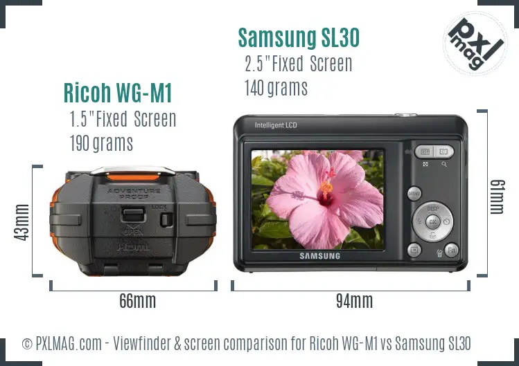 Ricoh WG-M1 vs Samsung SL30 Screen and Viewfinder comparison