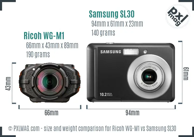 Ricoh WG-M1 vs Samsung SL30 size comparison