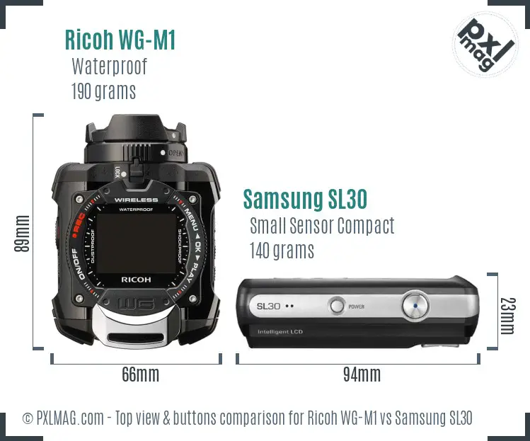 Ricoh WG-M1 vs Samsung SL30 top view buttons comparison