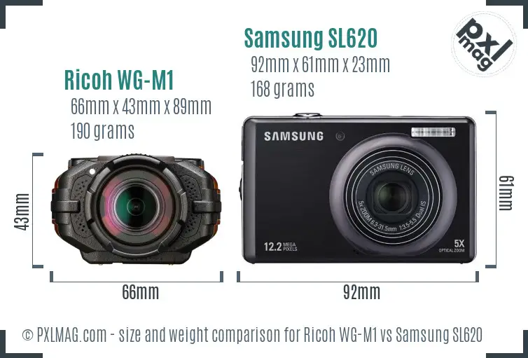 Ricoh WG-M1 vs Samsung SL620 size comparison